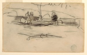 カヌーで漁師と他の2人の男性 作： Winslow Homer